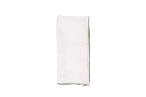 Babylock Linen Napkin in White with Sage (Set of 4)
