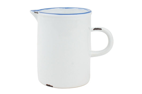 Tinware Creamer in White with Blue Rim