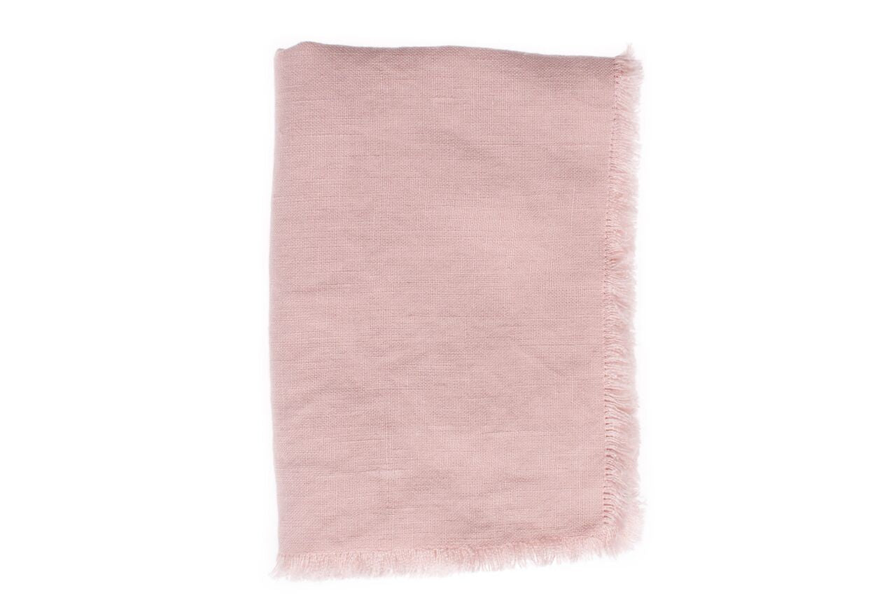 Lithuanian Linen Fringe Table Cloth in Pink